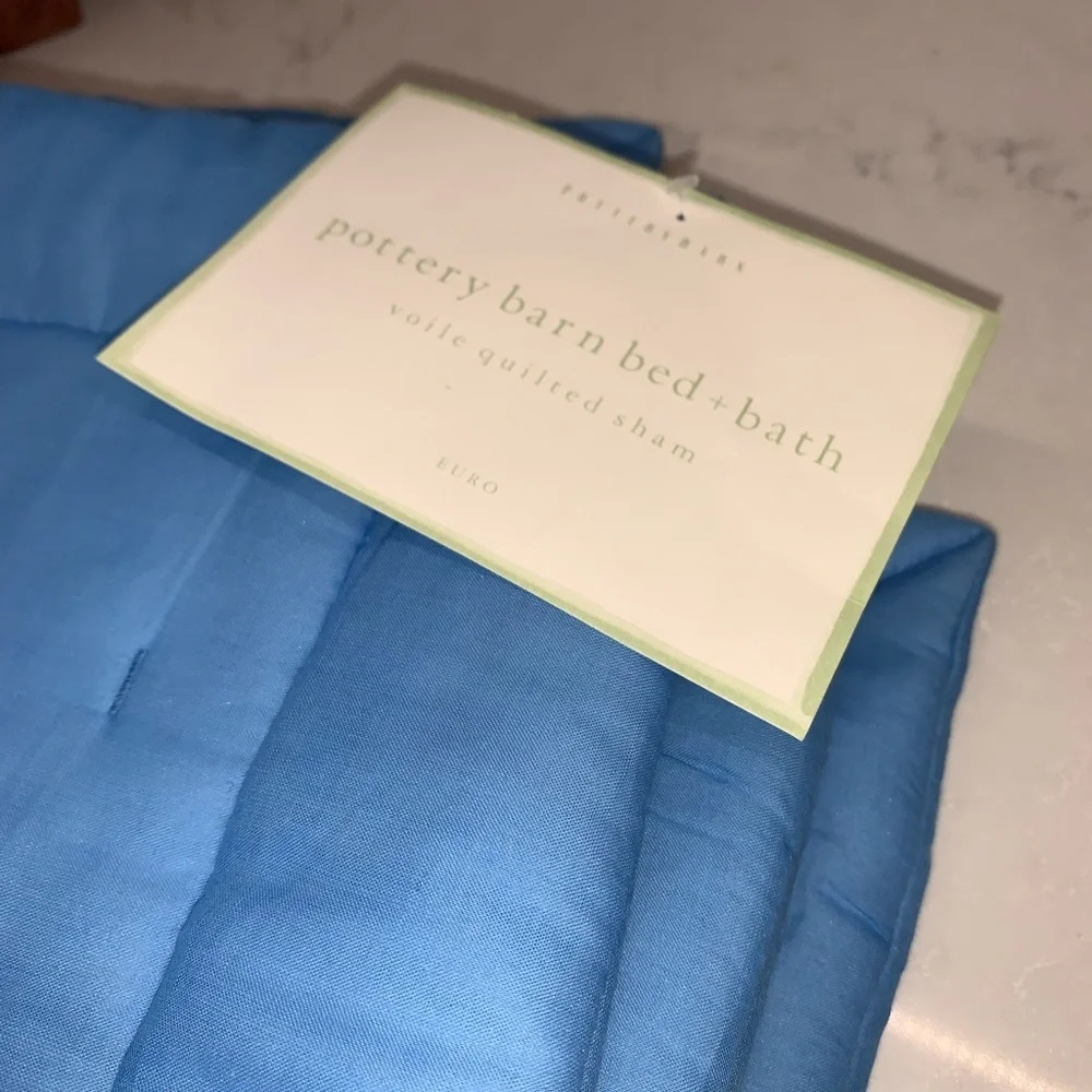 NEW Pottery Barn Bed + Bath French Blue Voile Quilted Euro Sham 26 x 26​